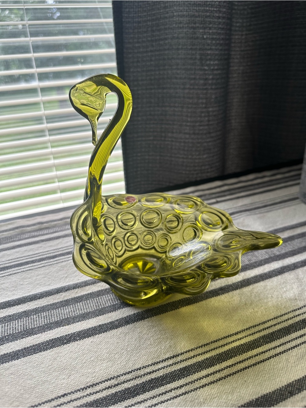 Kanawha Green Glass Swan Dish - Decorative Home Art